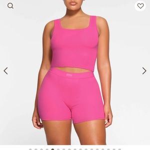 Skims hot pink cotton ribbed tank and boxers
